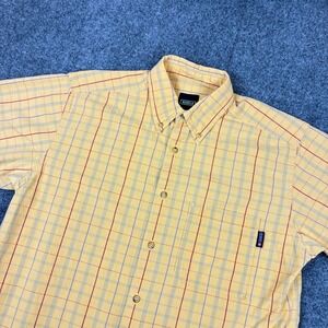 Aigle Mens Size Medium Yellow Plaid Short Sleeve Button Down Shirt Cotton
